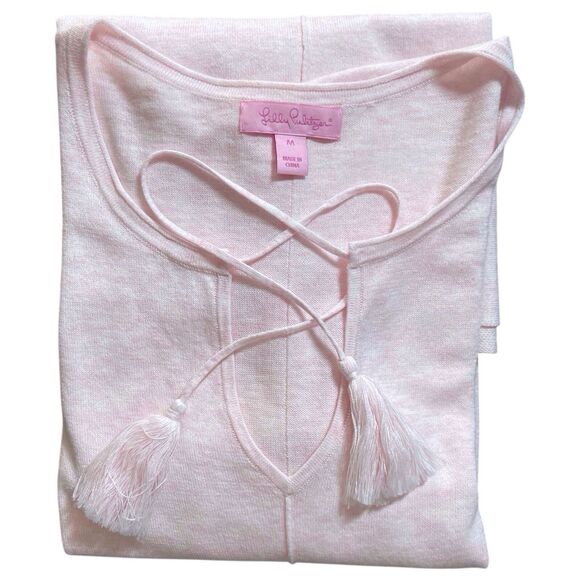 LILLY PULITZER Colene Sweater Size Medium Tassels Pink - Picture 16 of 16